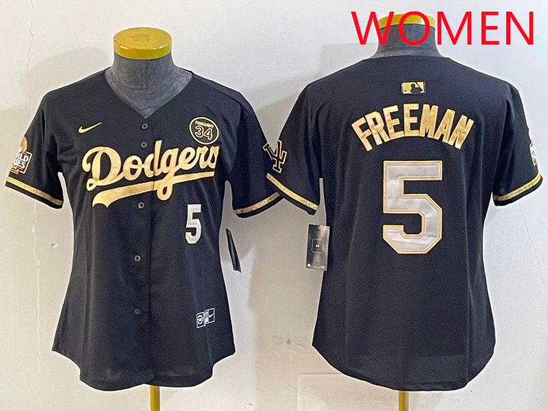Women Los Angeles Dodgers #5 Freeman Black Gold 2025 Nike MLB Jersey style 414->women mlb jersey->Women Jersey